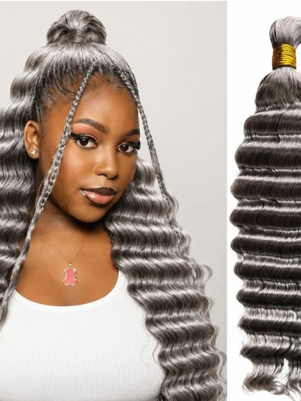 Boho Human Hair for Braiding 100g Deep Wave Salt & Pepper 18"
